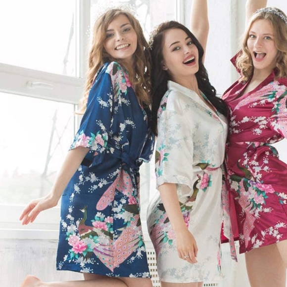 Dynasty Silky Kimono Style Short Robe - Picture 2 of 3